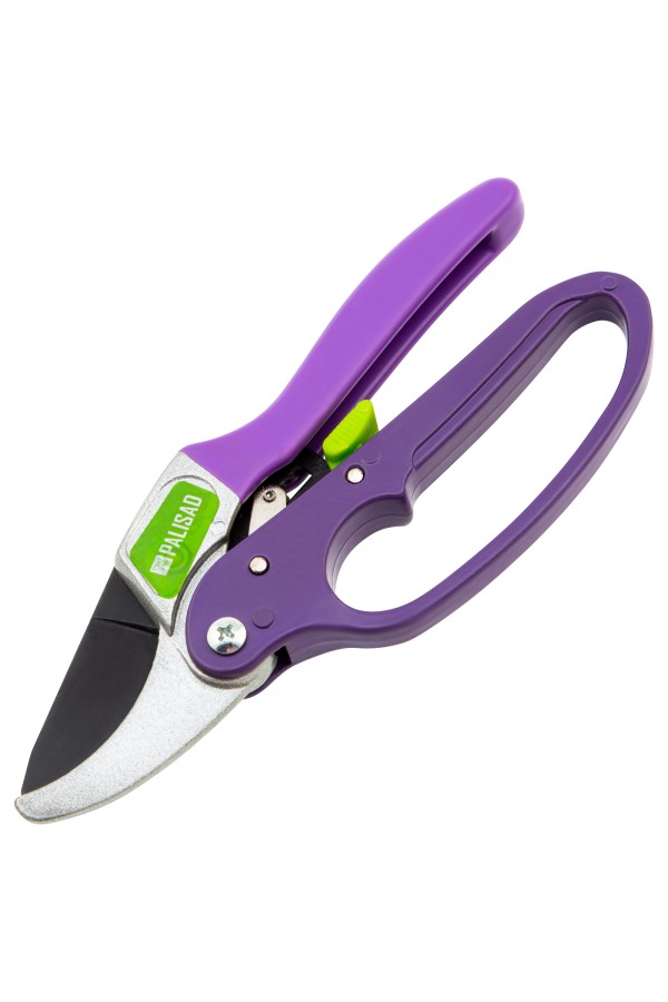 Секатор прямого реза, 200 мм, храповой механизм, металлические обрезиненные рукоятки, Palisad