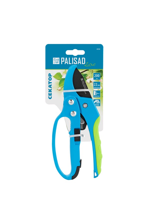 Секатор прямого реза, 200 мм, храповой механизм, металлические обaрезиненные рукоятки, Luxe, Palisd