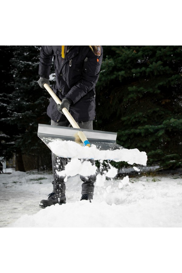 Лопата для уборки снега тротуарная, алюминиевая, 600 х 400 х 1420, деревянный черенок, Сибртех