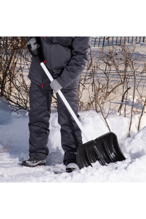 Лопата для уборки снега пластиковая, 530 х 375 х 1400 мм, алюминиевый черенок, Сибртех