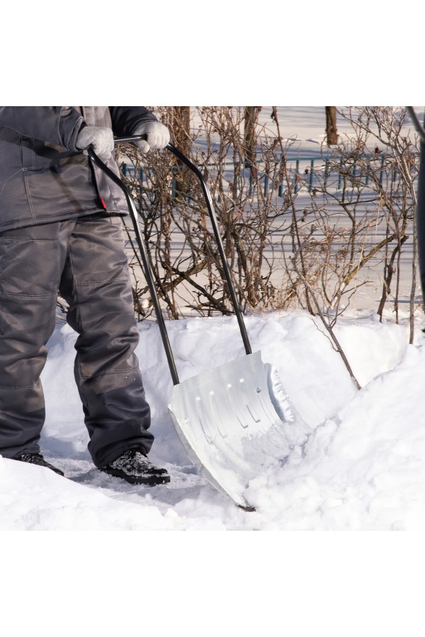 Движок для уборки снега оцинкованный, 750х420х1120 мм, усиленный, стальная рукоятка, Сибртех