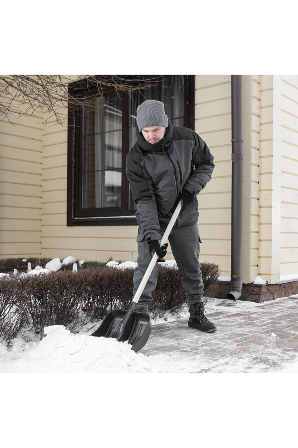 Лопата для уборки снега пластиковая, 360 х 405 х 1550 мм, деревянный черенок в/с, Сибртех