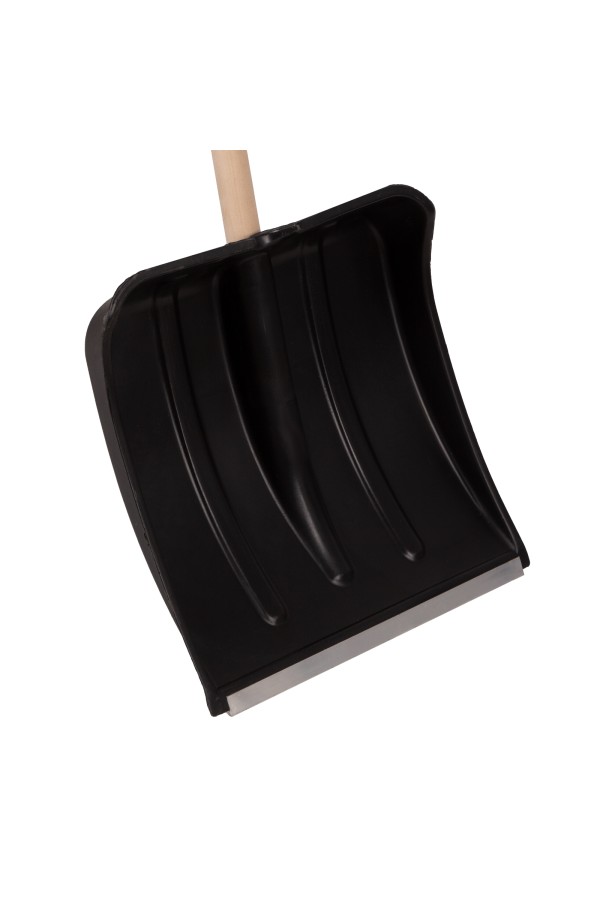 Лопата для уборки снега пластиковая, 380х385х1420 мм, деревянный черенок