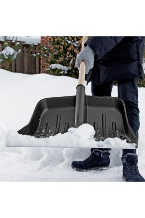 Лопата для уборки снега пластиковая, 420 х 425 х 1550 мм, деревянный черенок, Россия, Сибртех