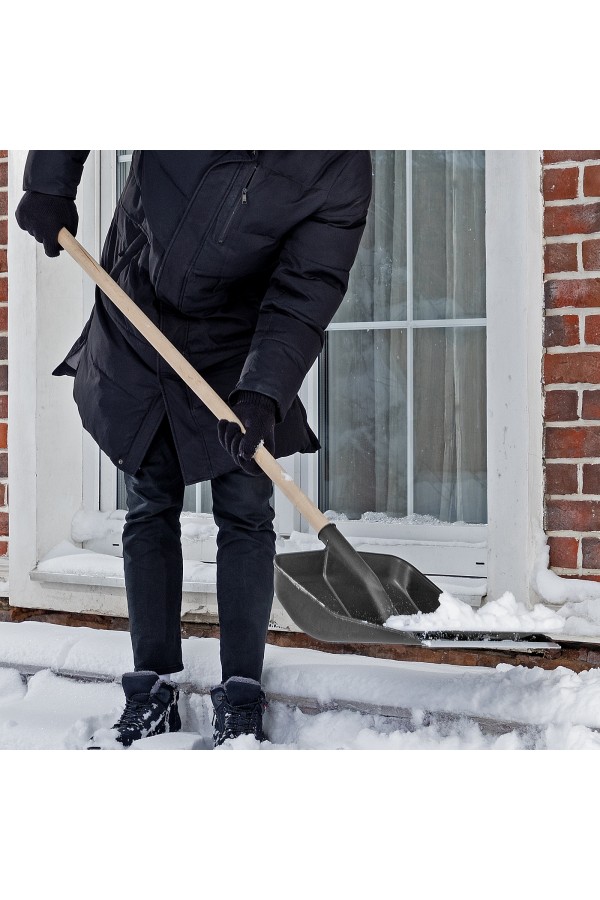 Лопата для уборки снега пластиковая, 420 х 425 х 1550 мм, деревянный черенок, Сибртех