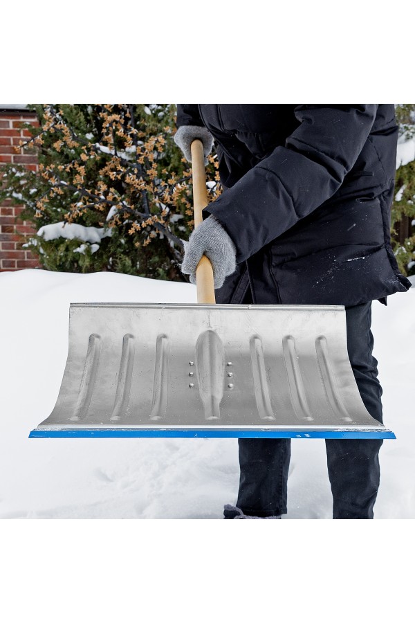 Лопата для уборки снега стальная оцинкованная, 430 х 370 х 1350 мм, деревянный черенок, Сибртех