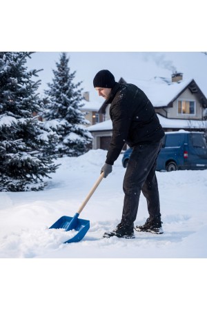 Лопата для уборки снега пластиковая, синяя, 420 х 425 мм, без черенка, Россия, Сибртех