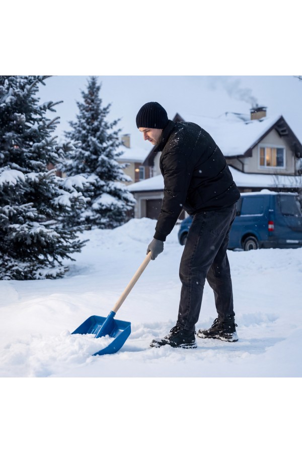 Лопата для уборки снега пластиковая, синяя, 420 х 425 мм, без черенка, Сибртех