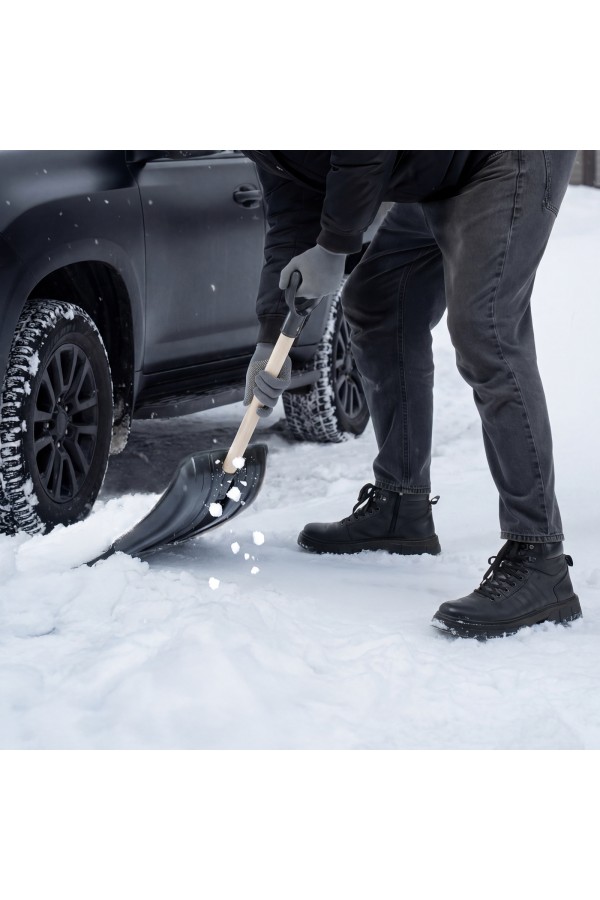 Лопата для уборки снега полипропиленовая, 275х365х870 мм, деревянный черенок, Sparta