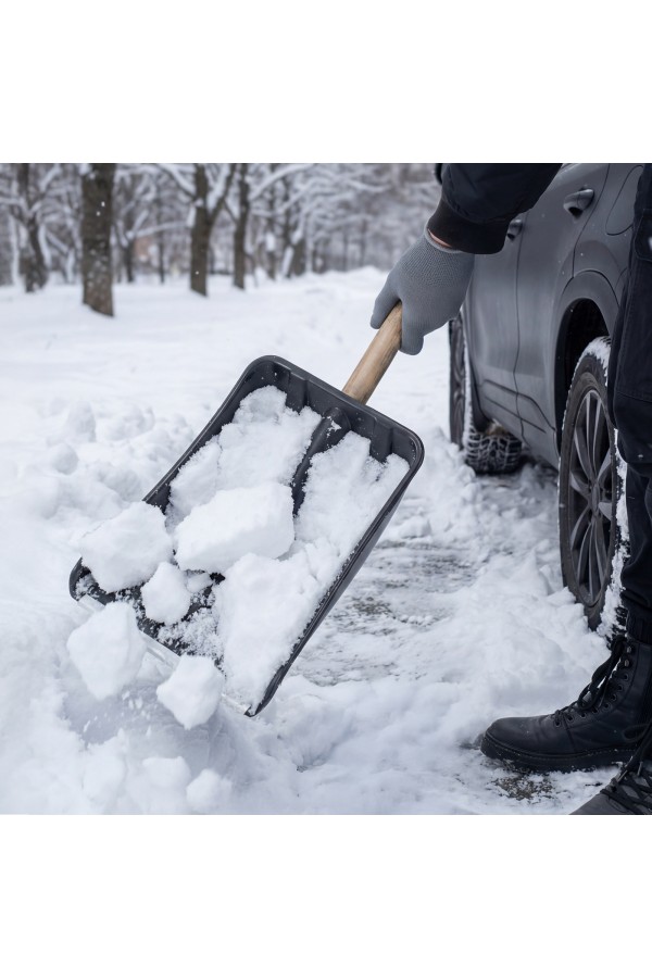Лопата для уборки снега полипропиленовая, 275х365х870 мм, деревянный черенок, Sparta