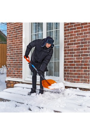 Лопата для уборки снега поликарбонат, 465х410х1390 мм, стальной черенок, усиленная Сибртех