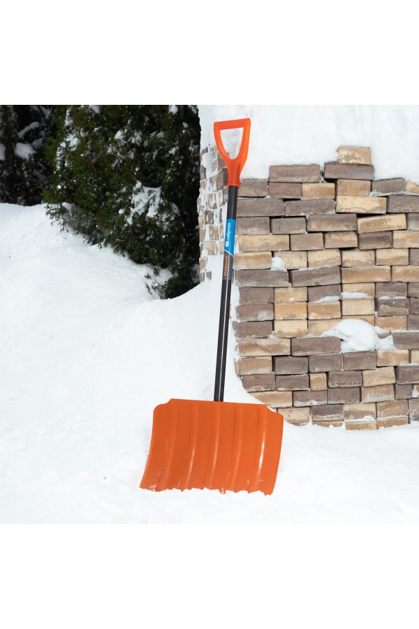 Лопата для уборки снега стальная, 470х335х1335 мм, стальной черенок, Сибртех