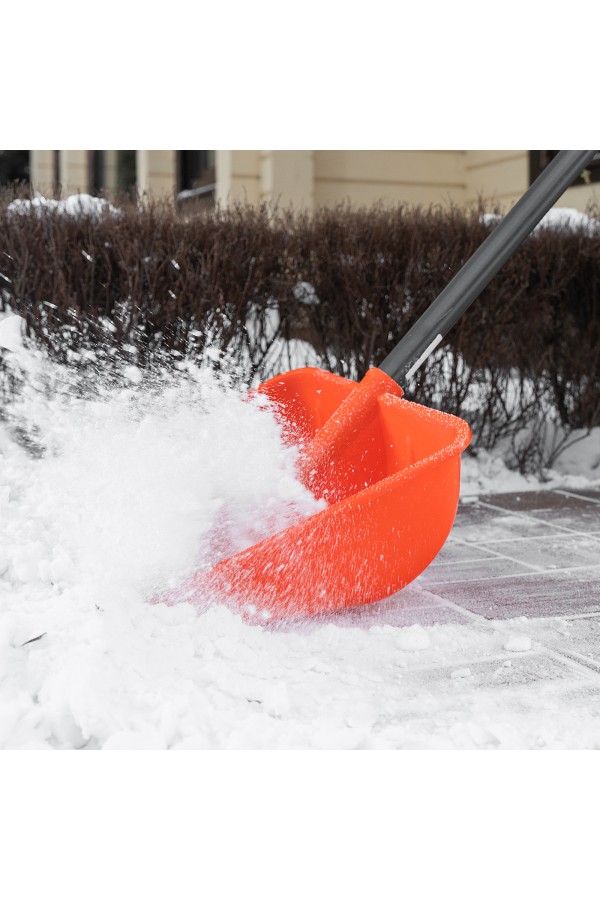 Лопата для уборки снега пластиковая, 400х405х1380 мм, стальной черенок, усиленная Сибртех