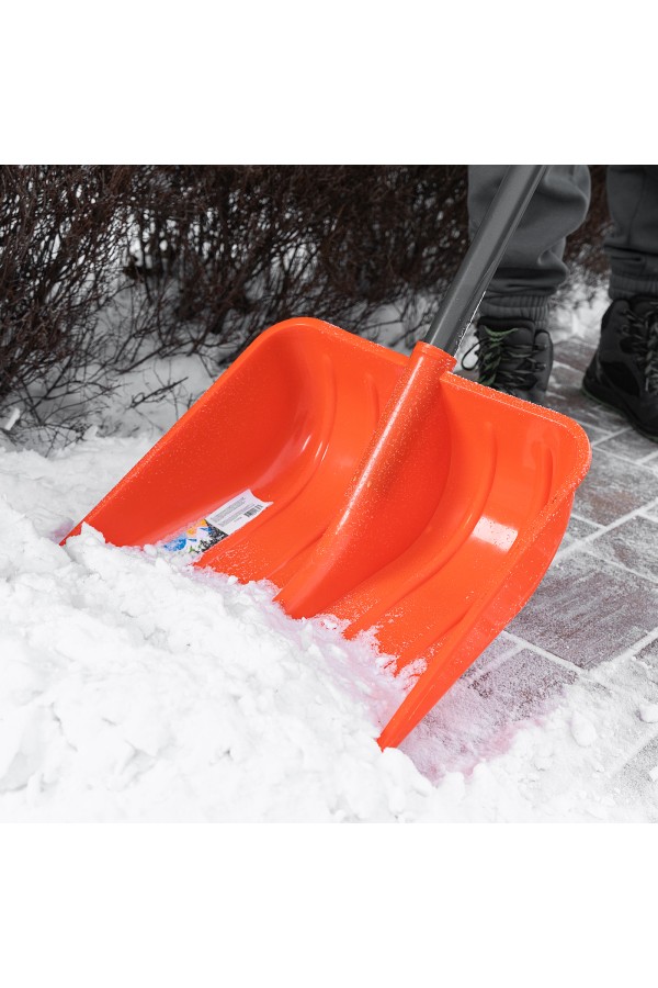 Лопата для уборки снега пластиковая, 400х405х1380 мм, стальной черенок, усиленная Сибртех