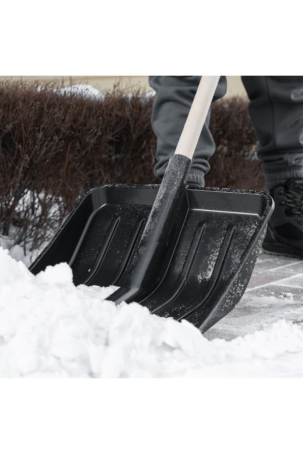 Лопата для уборки снега, полипропилен, 405х410х1470 мм, деревянный черенок