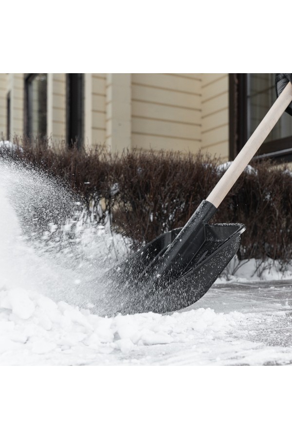 Лопата для уборки снега, полипропилен, 405х410х1470 мм, деревянный черенок