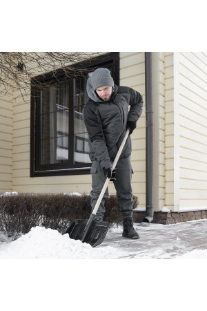 Лопата для уборки снега, полипропилен, 405х410х1470 мм, деревянный черенок Россия