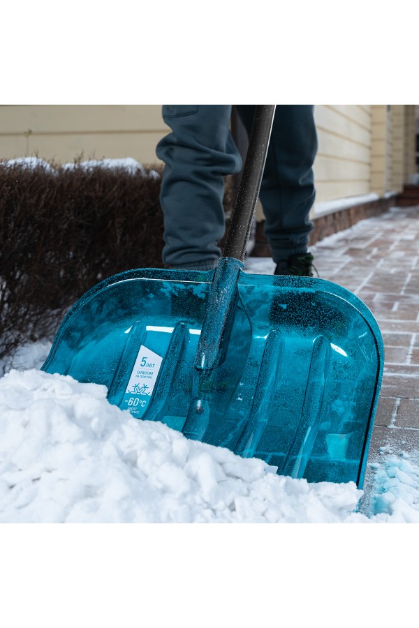 Лопата для уборки снега, поликарбонат, 475х400х1385мм, алюминиевый черенок, ПВХ оплетка, LUXE Palisad