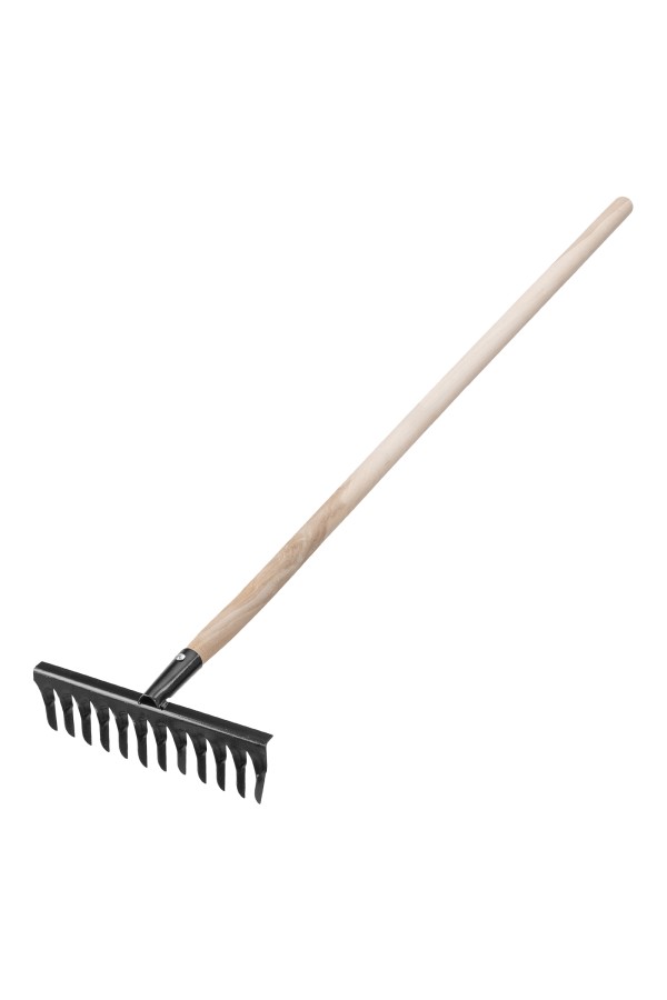 Грабли стальные, 300х1300 мм, 12 витых зубьев, деревянный черенок, Сибртех