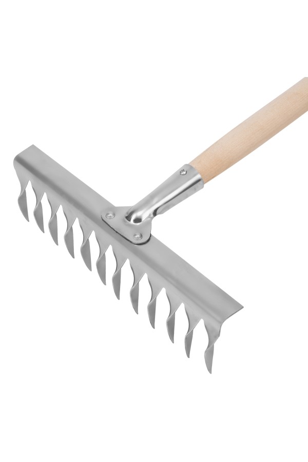 Грабли, нержавеющая сталь, 290 х 1300 мм, 12 витых зубьев, деревянный черенок, Сибртех