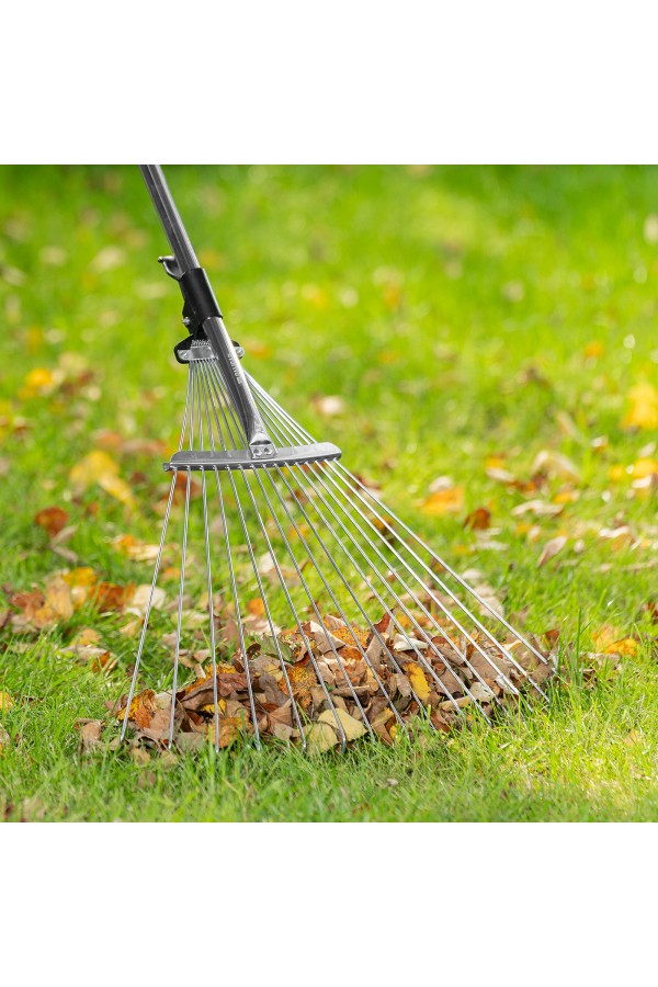 Грабли веерные стальные, 190 - 520 х 1200 - 1500 мм, 15 зубьев, раздвижные, стальной черенок, Palisad