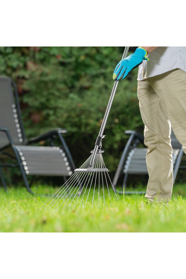 Грабли веерные стальные, 190 - 520 х 1200 - 1500 мм, 15 зубьев, раздвижные, стальной черенок, Palisad