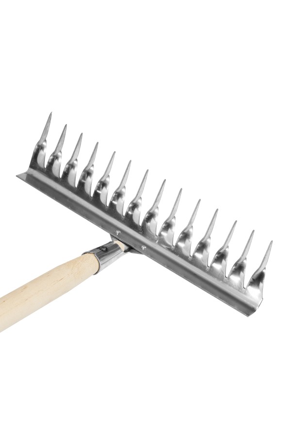 Грабли, нержавеющая сталь, 340 х 1300 мм, 14 витых зубьев, деревянный черенок, Сибртех