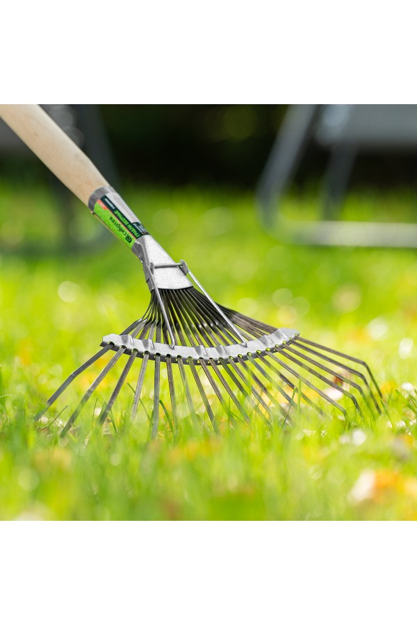 Грабли веерные стальные, 385 мм, 20 плоских зубьев, оксидированные, без черенка, Сибртех