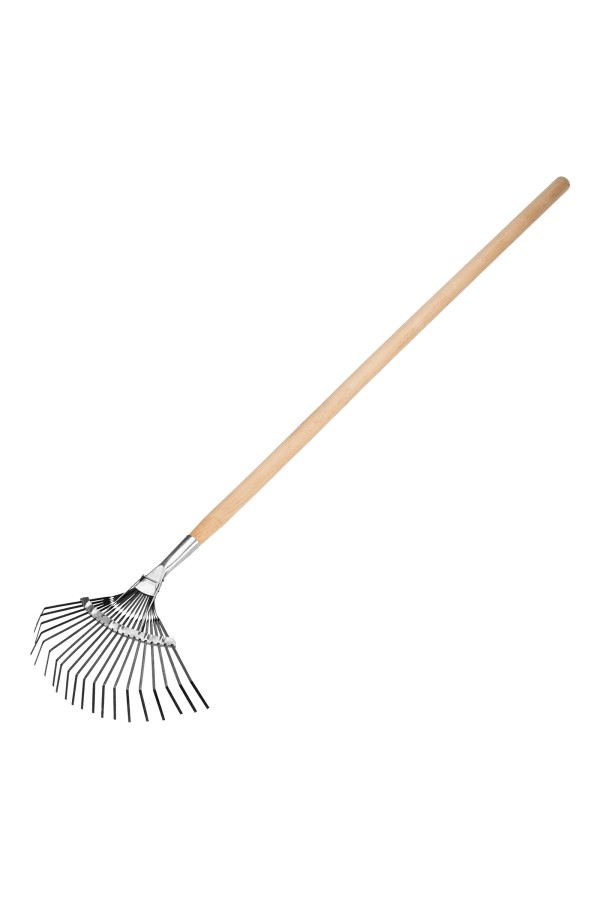 Грабли веерные стальные, 385 х 1450 мм, 20 плоских зубьев, деревянный черенок, Сибртех