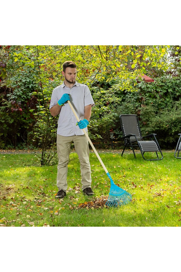 Грабли веерные стальные, 430 х 1550 мм, 22 плоских зуба, лакированный черенок, Luxe, Palisad