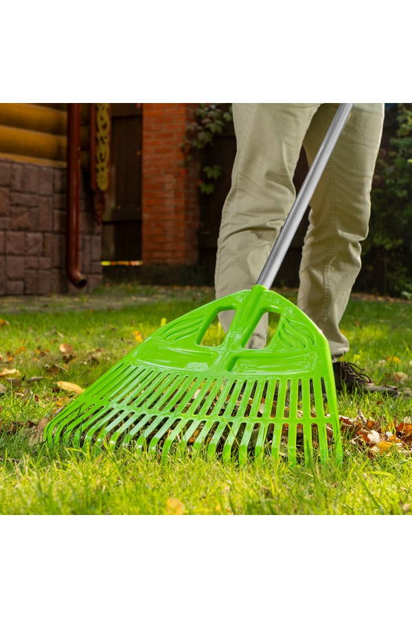 Грабли веерные пластиковые, 495 х 1680 мм, 23 плоских зуба, алюминиевый черенок, Palisad