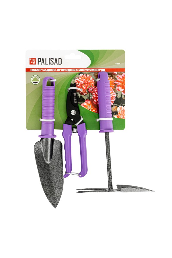 Набор садового инструмента с секатором, пластиковые рукоятки, 3 предмета, Standard, Palisad