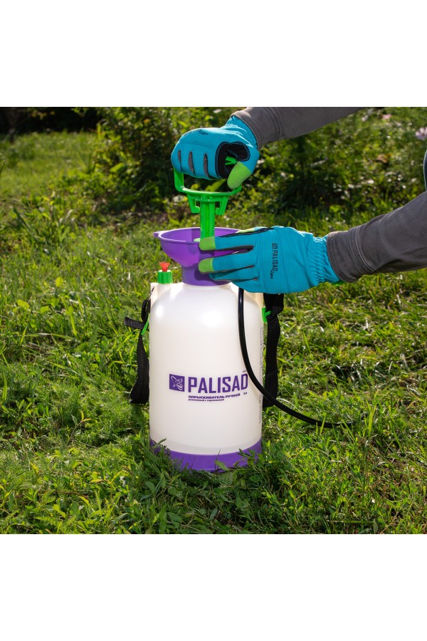 Опрыскиватель ручной усиленный с горловиной 5 л, с насосом, шлангом и разбрызгивателем Palisad