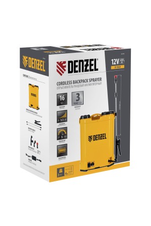 Опрыскиватель ранцевый аккумуляторный D-16LA, 16 л, 12 В, 8 Ач// Denzel