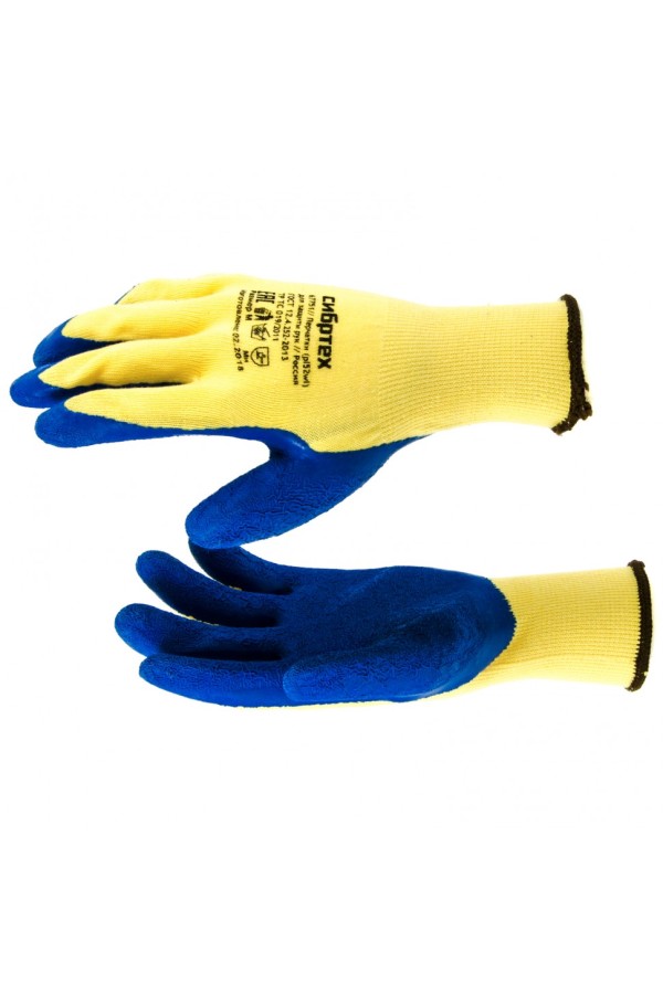 Перчатки трикотажные, полиэфирные, латексное рельефное покрытие, M Сибртех