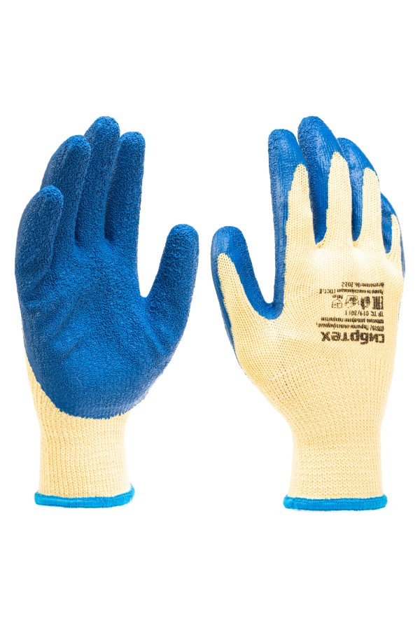 Перчатки трикотажные, полиэфирные, латексное рельефное покрытие, размер 8 Сибртех