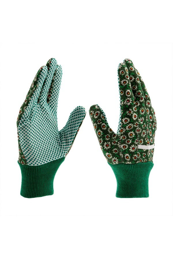 Перчатки садовые х/б ткань с ПВХ точкой, манжет, M Palisad