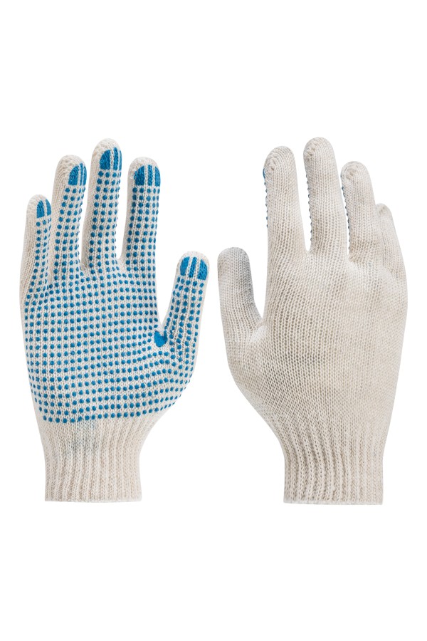 Перчатки трикотажные усиленные, с ПВХ точкой, 7 класс вязки