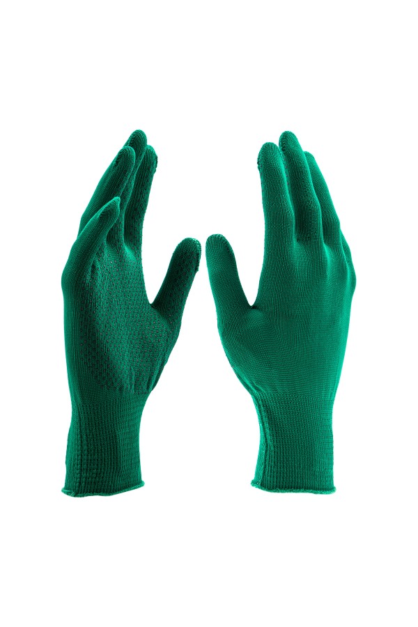 Перчатки Нейлон, ПВХ точка, 13 класс, цвет изумрудный, L