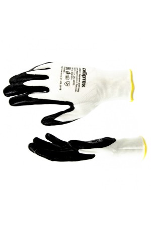Перчатки полиэфирные с черным нитрильным покрытием маслобензостойкие, L, 15 класс вязки Сибртех