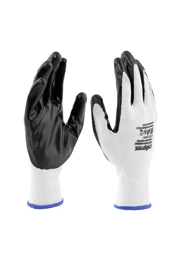 Перчатки полиэфирные с черным нитрильным покрытием, размер L, 15 класс вязки Сибртех