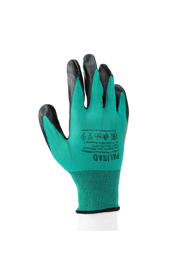 Перчатки полиэфирные с черным нитрильным покрытием маслобензостойкие, L, 15 класс вязки Palisad