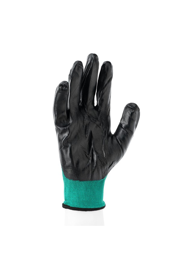 Перчатки полиэфирные с черным нитрильным покрытием маслобензостойкие, L, 15 класс вязки Palisad