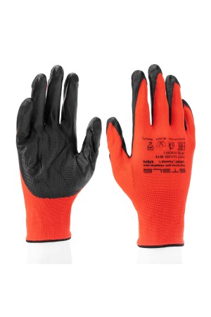 Перчатки полиэфирные с черным нитрильным покрытием маслобензостойкие, L, 15 класс вязки Stels