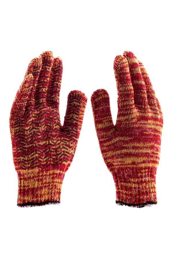 Перчатки трикотажные усиленные, гелевое ПВХ-покрытие, 7 класс, красно-желтый меланж Сибртех