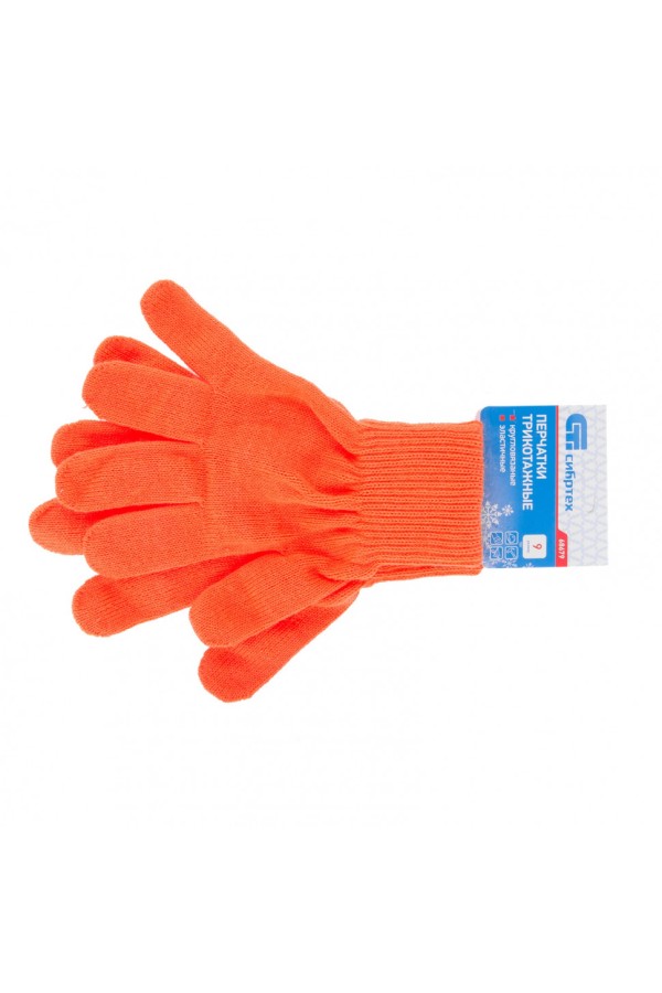 Перчатки трикотажные, акрил, оранжевый, двойная манжета Сибртех