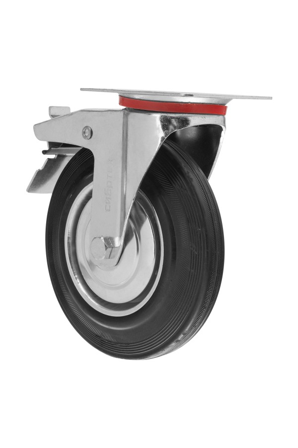 Колесо поворотное с тормозом D 200 мм, крепление  платформенное Сибртех