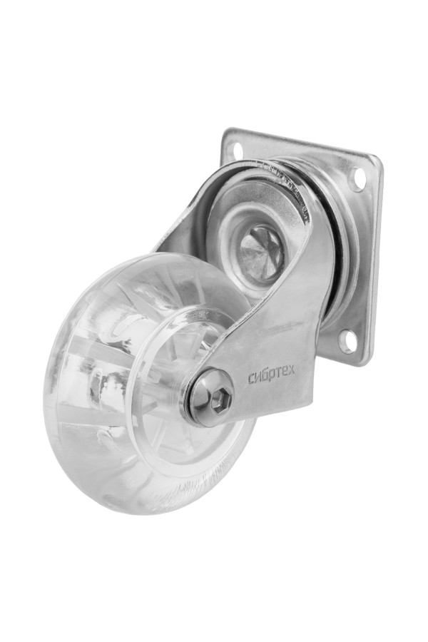 Колесо ПУ прозрачное поворотное d-50 мм, крепление платформенное Сибртех