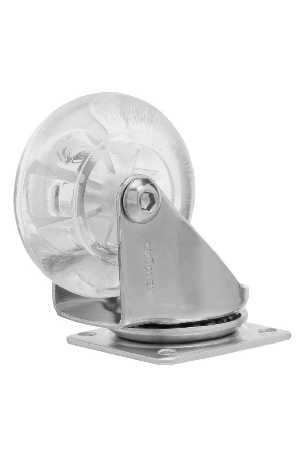 Колесо ПУ прозрачное поворотное d-50 мм, крепление платформенное Сибртех