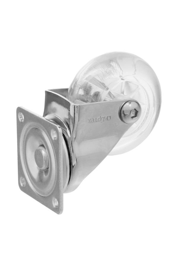 Колесо ПУ прозрачное поворотное d-50 мм, крепление платформенное Сибртех